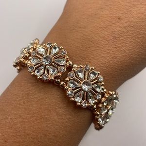 Vintage Flower Floral Rhinestone Rose Gold Statement Bracelet